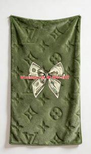 Green LV Dollar Bow Blanket Money Bow LV Throw 173